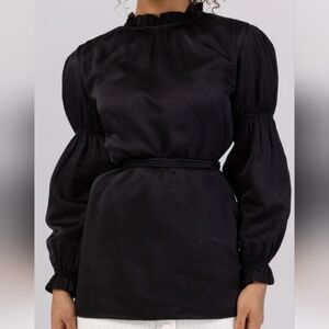Cinched Sleeve Blouse - Black